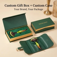 Pinceaux de maquillage Yalina de luxe en forme d'éventail, à motif de feuilles vertes, avec service de personnalisation du logo