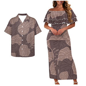 Completi coordinati per coppie: Abito hawaiano da <span class=keywords><strong>donna</strong></span> e camicie da uomo, Puletasi con spalle scoperte, Camicie tropicali da uomo, Abiti per vacanze al mare - Product Image 4