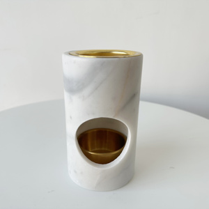 SH STONE ménage 90mm blanc Mable Onyx moderne poli 1 an cylindre marbre brûleur à huile essentielle bougeoir bougeoir cubique - Product Image 6