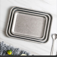 Vintage En Acier Inoxydable Rectangulaire Café Boutique Palette De Stockage Disque Net Snack Gâteau Plat À Manger Assiette À Dessert Cuisine Plat Plateau
