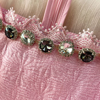 Robe midi élégante pour femmes WIWT, rose, coupe évasée, manches longues, décorée de strass, décontractée, pour tous les jours, les fêtes, les vacances, robes décontractées