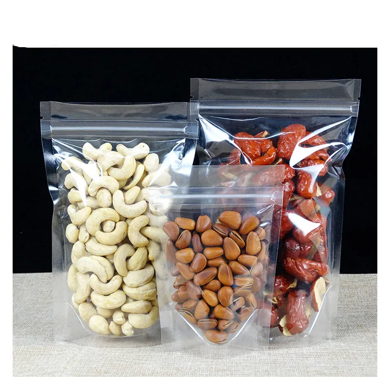 透明プラスチック穀物キャンディー包装ジッパーバッグ/スタンドアップ透明スナックナッツ食品ジッパーポーチプラスチックジッパーバッグ