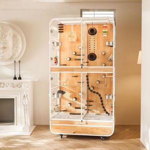 Gabbie Panoramiche per l'Allevamento di Pappagalli 	 Gabbia per pappagalli in filo di ferro 	   Villa di Lusso in Legno e Acciaio, Voliera Interna per Uccelli e Pappagalli - Product Image 4