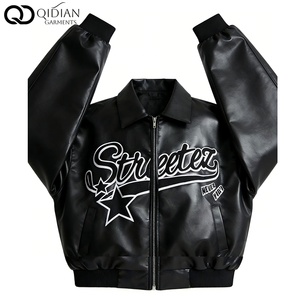 Custom Men's Streetwear Varsity <strong>Jacket</strong> High Quality Black Faux Leather <strong>Jacket</strong> Chenille Embroidery <strong>Patches</strong> Manufacturer OEM - Product Image 1