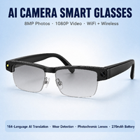 Gafas Inteligentes con IA, Cámara de 8MP, Grabación Antivibración de 1200P, Traducciones en Tiempo Real, Reconocimiento de Objetos, Asistente de Voz, Micrófonos Duales, Wi-Fi