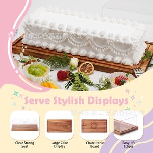Plateau de service rectangulaire en bois avec couvercle, en bois d'acacia, multi-usages, pour fruits, sushis, pain - Product Image 4