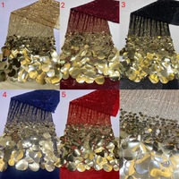 Nouveau Tissu en Dentelle Africaine Vintage de Haute Qualité avec Paillettes, Perles et Broderies Florales, Écologique et Durable, 5 Yards