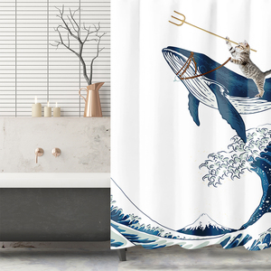 Ensemble de rideau de douche personnalisé en polyester sublimation plus chat <span class=keywords><strong>baleine</strong></span> mer 12 crochets rideaux de douche de salle de bain vierges - Product Image 2