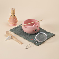 Ensemble de thé matcha pour chat mignon en gros avec bol en céramique, fouet chasen, support, cuillère, tamis – Kit traditionnel de cérémonie du thé japonais