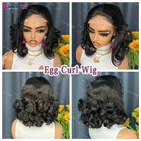 Wig Bob Pendek Vietnam Double Drawn Keriting Mengembang Tanpa Lem, Wig Closure HD Lace, Rambut Asli India 100% Virgin Human Hair Lace Front