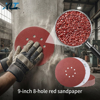 Disque abrasif en oxyde d'aluminium rouge de 9 pouces (225 mm) à 8 trous, auto-agrippant, sans poussière, pour ponçage du bois, du métal et de l'auto, polissage du bois, OEM