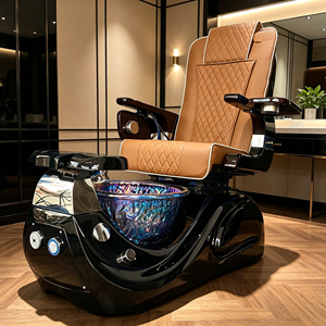 Fauteuil de pédicure massant moderne pour salon de manucure et spa, avec bain de pieds en verre coloré, fauteuil de pédicure inclinable pour institut de beauté - Product Image 2