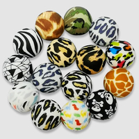 Qp-perles d'impression léopard en Silicone, perles de qualité alimentaire, rondes à mâcher, pour la dentition de bébé, 120, 12mm et 15mm