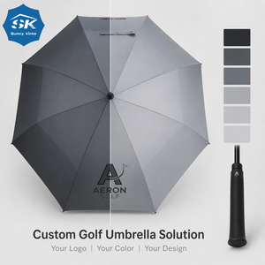 Parapluie de golf extra large gris pour homme, 62/68/72 pouces, logo personnalisé, double toit ventilé, coupe-vent, parapluie droit. - Product Image 1