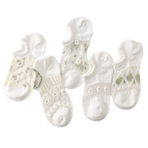 Women's Ankle Socks 15D Thin Summer Breathable White Floral Print Boat Socks For Women - Product Image 5