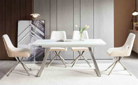 Table à manger rectangulaire Fujia 12 places, extensible, hauteur réglable, pieds en acier inoxydable, plateau en marbre, mobilier moderne pour la salle à manger