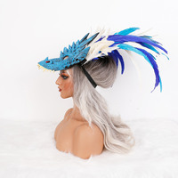 Masque de dragon en plumes de luxe en gros, masque de dragon réaliste en latex 3D, demi-masque pour Halloween, fête à thème Mardi Gras