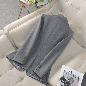 Women's Wool Blazer Light Gray Solid Color Anti-Wrinkle Casual Elegant Autumn Winter Suit Jacket Petite Fit - Product Image 4