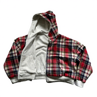 Sweat à capuche réversible oversize en maille gaufrée délavée à l'acide, double fermeture éclair, motif écossais, 100 % coton, pour homme, style streetwear