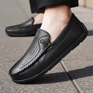 Mocassins pour hommes à bout rond, en PU, semelle en caoutchouc, doublure en peluche, couleur unie, toutes saisons, tendance - Product Image 3