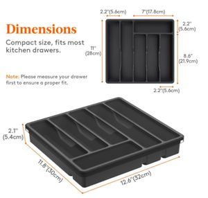 Organisateur de couverts avec couvercle, plateau à ustensiles pour tiroir de cuisine, boîte de rangement multifonctionnelle flexible en plastique PP pour cuillères et fourchettes - Product Image 2
