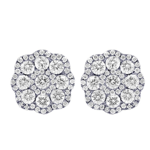 Elegant <b>Silver</b> Classic Floral Cluster Earrings with Lab Grown Diamonds 10K Gold Style Jewelry for Women - Product Image 1