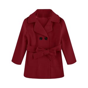 Trench d'hiver classique à double boutonnage pour enfants veste en laine mélangée avec ceinture vêtements d'extérieur d'hiver pour filles et garçons - Product Image 1