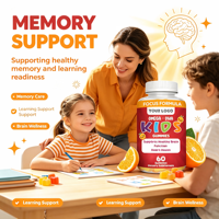 Complément alimentaire pour la santé du cerveau en gros : Gommes Omega 3 pour enfants avec DHA favorisant la mémoire saine et la préparation à l'apprentissage, 60 unités
