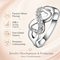Bague Cœur Infini Romantique en Moissanite pour Femme, en Cuivre Plaqué Argent, Double Bande d'Amour Pavé, Promesse d'Éternité, Fiançailles, Mariage