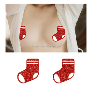 Shinein Vente flash Chaussettes de Noël jetables Sexy <span class=keywords><strong>Boobs</strong></span> Breast Pasties Personnalisé Femme Paillettes Cache-tétons pour fête - Product Image 1