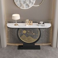 Nouvelle table basse moderne en fer avec plateau en verre, table console semi-circulaire pour salons de villas et d'hôtels