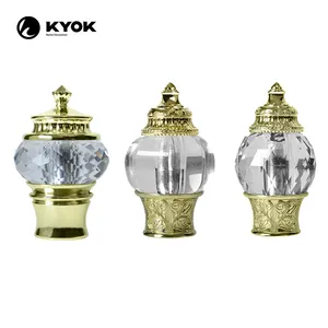 Kyok Retro Luxury Crystal Curtain Finials Double Brackets Iron Curtain Rods