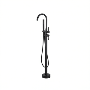 Grifo de Bañera Independiente Negro Mate con Ducha de Mano, Monomando, Montaje en Suelo, 37.6 Pulgadas, Diseño Minimalista - Product Image 1