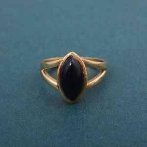 Bague en obsidienne noire marquise, plaquée or 14 carats, en laiton, bijoux bohèmes pour mariage, fiançailles, cadeau - Product Image 1