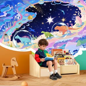 Étagère à livres pour enfants en bois massif avec tiroir de rangement pour la lecture et l'organisation des jouets dans la chambre des enfants, type rectangulaire, naturel - Product Image 4