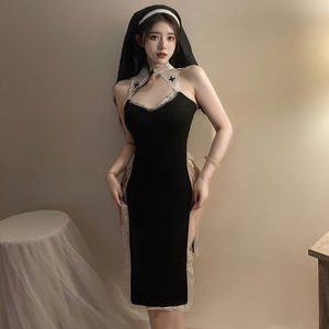 Lemon Story Lingerie Robe nuisette fendue style nonne, tenue de cosplay sexy pour femme - Product Image 3
