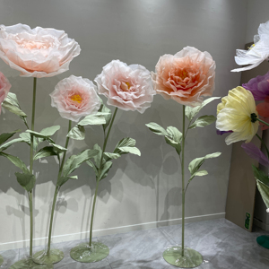 H-670 fiori di Organza di seta in piedi giganti grande sfondo di fiori di papavero di peonia rosa di alta qualità per la decorazione della festa dell'evento di nozze - Product Image 6