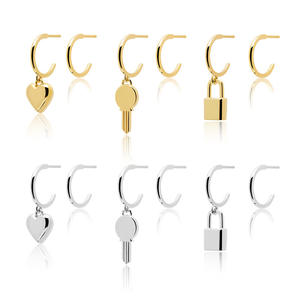 Boucles d'oreilles asymétriques cœur et <span class=keywords><strong>clé</strong></span> en argent sterling 925 plaqué or 18 carats, forme cœur pêche, pour femmes, directement de l'usine SPJ - Product Image 6