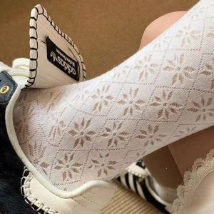 Women's <b>Breathable</b> <b>Socks</b> Light Gray Openwork Floral Print Sweat Absorbing Odor Resistant Spring Summer Wear - Product Image 1