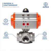 Vanne à bille pneumatique 3 voies DN25 en acier inoxydable, port L/T 1-1/4 pouces, actionneur à double effet, 1000 WOG pour pipelines industriels