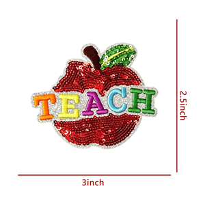 Patch brodé en sequins motif <span class=keywords><strong>pomme</strong></span> 'Rainbow TEACH', grand modèle de 3 pouces, badge scintillant thermocollant pour la Journée des enseignants, idéal pour casquettes de camionneur et casquettes - Product Image 2