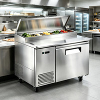 Meja Pizza Komersial, Meja Persiapan, Kulkas 110V, Stainless Steel, Kulkas Persiapan Sandwich untuk Dapur Truk Makanan, Terdaftar ETL