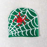 Vente en gros Bonnet d'hiver unisexe en jacquard acrylique de haute qualité avec crâne chaud et logo personnalisé motif toile d'araignée Bonnet tricoté