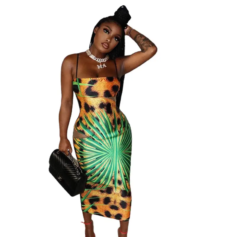 Women Dresses Casual W-Summer Skinny Backless Leopard Print Club Dresses 2021 Casual Dresses Women