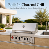 Barbecue à charbon de bois mobile autoportant en acier inoxydable 304 avec chariot et capot pour extérieur, patio, jardin et cuisine