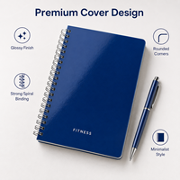 Carnet de fitness personnalisé à spirale, couverture en cuir PU brillant bleu marine, journal d'entraînement et de bien-être, pages intérieures personnalisées, OEM en gros
