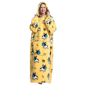 Custom Printing Factory Oversize <strong>Long</strong> Wearable Sherpa Flannel Fleece TV Cuddle <strong>Snuggle</strong> Blanket with Sleeves <strong>Hoodie</strong> Custom Pocket - Product Image 1