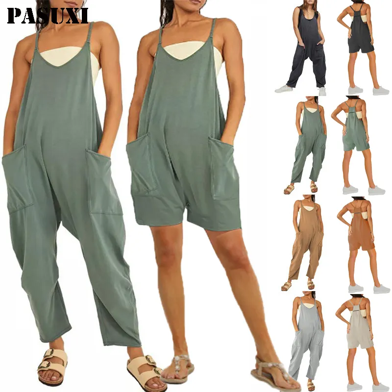 Pasuxi Backless Jumpsuit Groothandel Dames Meisjes Sport Causaal Pak Custom Rompers Vrouwen Plus Size Jumpsuits Los