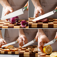 Ensemble de couteaux forgés de haute qualité pour chef, Santoku, utilitaire et à éplucher, deux pièces, ambidextres, avec manche creux et revêtement vert