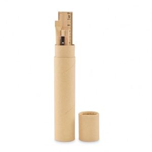 Bolígrafos Promocionales Ecológicos Portátiles con Tubo de Papel Kraft, Regla de Madera, Sacapuntas, Logotipo Personalizado Impreso en Serigrafía - Product Image 2